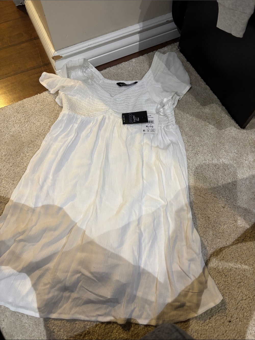White Girls' Smocked Sleeve Dress - Unbranded